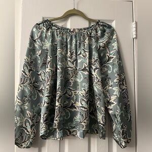 LOFT seafoam green Floral Print Off-Shoulder Top, size medium petite